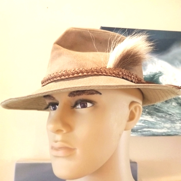 AUSSIE Loved Australian Tan Leather Canvas Travel Outback Kangaroo Tail Hat UNI - Picture 11 of 14